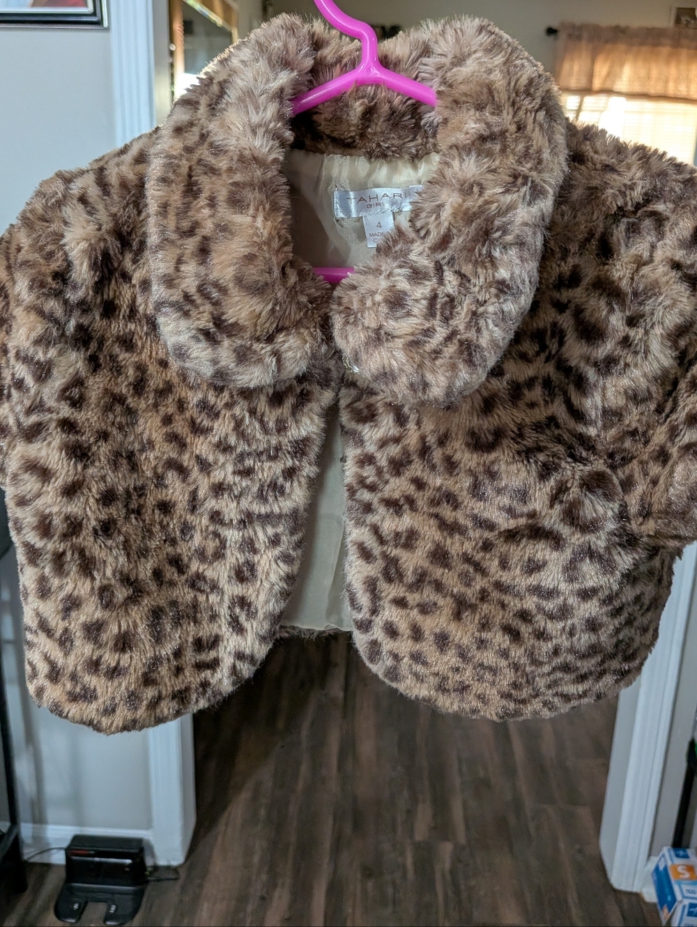 Tahari Girls Leopard-Print Faux Fur Bolero Jacket - Brown & Cream